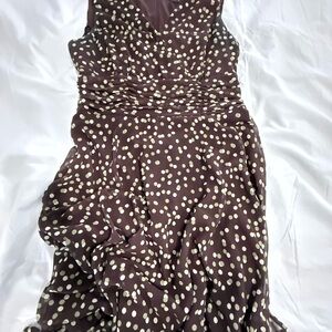 Connected Apparel Brown Polka Dot Midi Dress